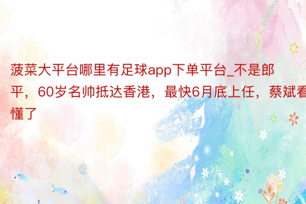菠菜大平台哪里有足球app下单平台_不是郎平，60岁名帅抵达香港，最快6月底上任，蔡斌看懂了