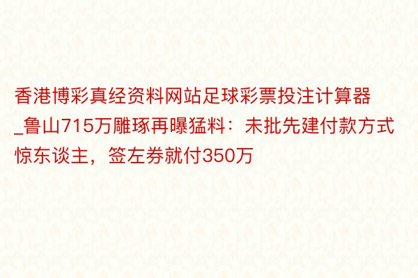 香港博彩真经资料网站足球彩票投注计算器_鲁山715万雕琢再曝猛料：未批先建付款方式惊东谈主，签左券就付350万